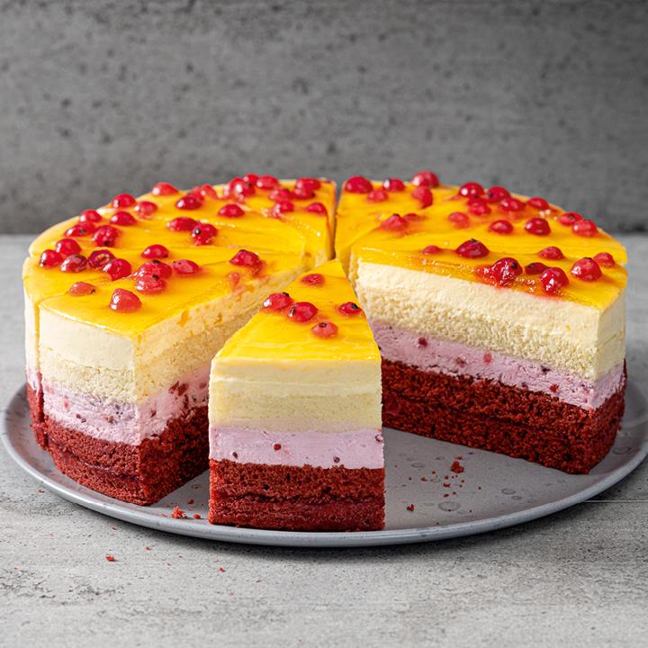 UNSERE PRACHTSTÜCKE Johannisbeer-Pfirsich-Torte, vorgeschnitten ...